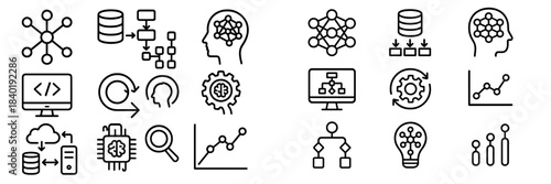 Outline icons for data science, artificial intelligence, programming, and business