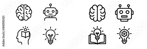 Artificial intelligence, brain, idea, and knowledge concepts represented by outline symbols