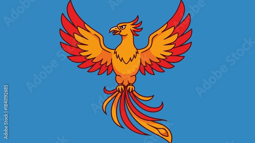 Vibrant phoenix illustration soaring against a blue background, symbolizing rebirth and resilience