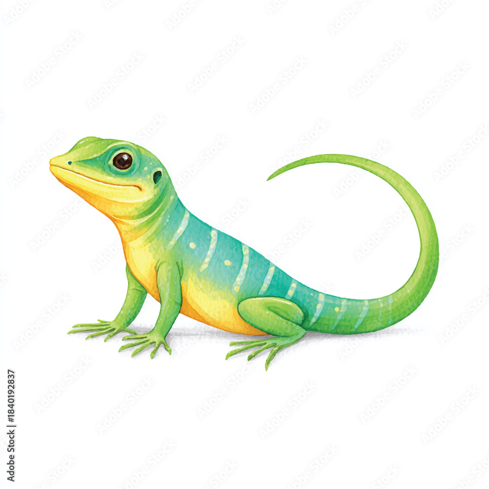 Fototapeta premium Vibrant Green Lizard Watercolor Illustration
