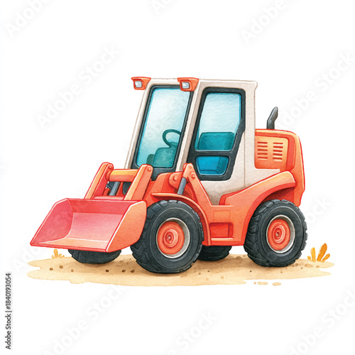 Playful Cartoon Front End Loader Watercolor Illustration