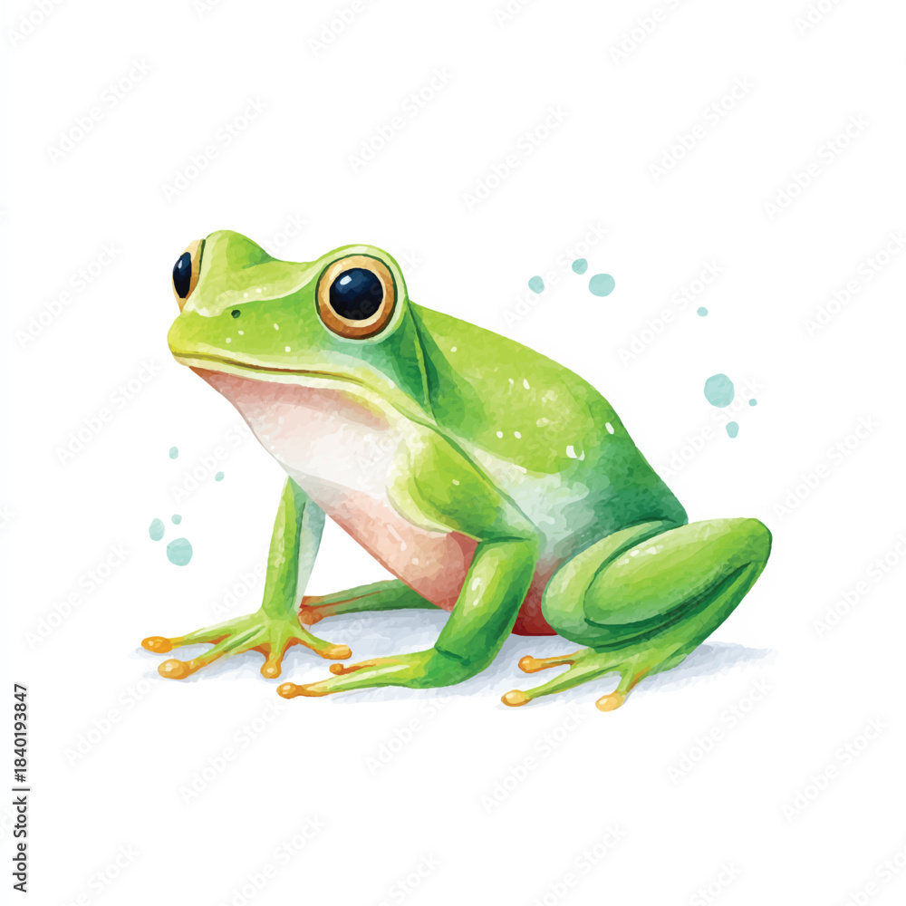 Fototapeta premium Vibrant Green Frog Watercolor Illustration