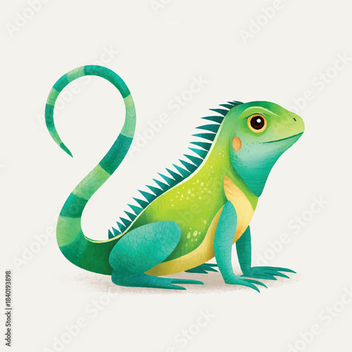 Vibrant Green Iguana Cartoon Character Illustration