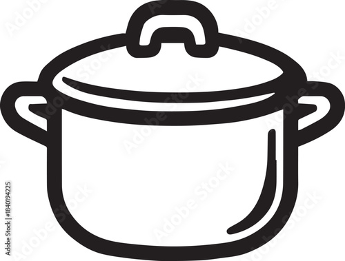 A simple graphic rendering of a cooking pot, suitable for representing culinary themes, cooking, and food-related concepts. The illustration has a modern, minimalist design.