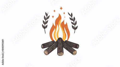 Cozy campfire with logs and flames in nature