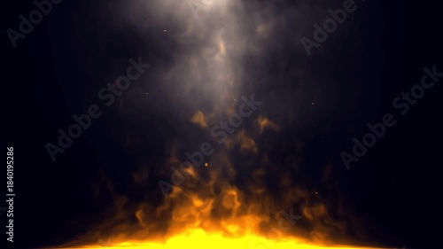 Realistic Fire Flames and Smoke with Top Light Beam. A Cinematic Burning Background Loop.