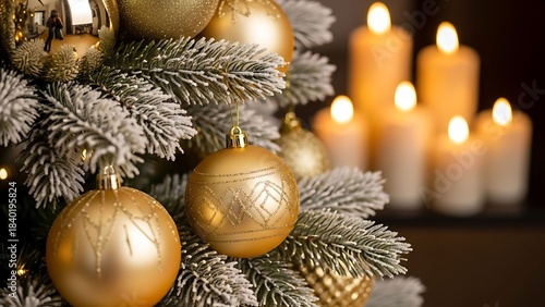 Golden Christmas Tree Decorations with Candles