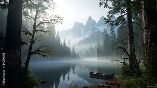 Serene Misty Lake Landscape at Dawn