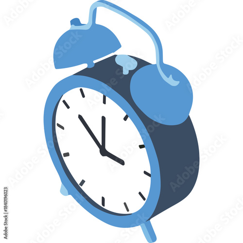 Retro Style Blue Alarm Clock With White Face and Black Hands Isolated on Black Background