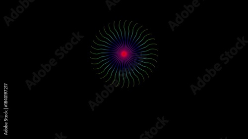 Hypnotic Multi-Color Spirograph Animation. A Looping Rotating Flower Pattern of Wavy Neon Lines.