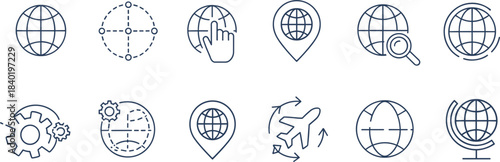 Global Technology and Travel Icons Set with Earth Globes and Navigation Symbols world location