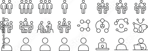 Icon Set Illustrating Teamwork, Collaboration, and Network Connections meeting group