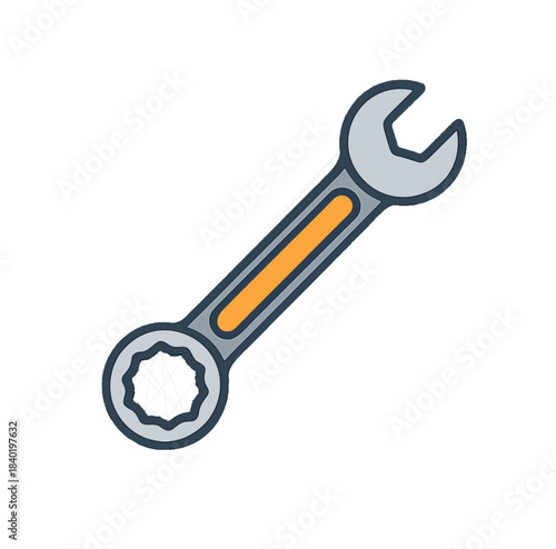 Hand drawn illustration of a wrench tool for repairs and maintenance.