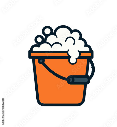 Orange Bucket Full of Soapy Water and Bubbles.