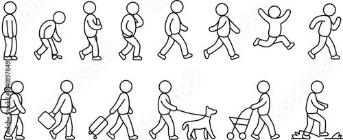 Line Art Icons Of People In Various Actions And Activities Keywords: people icon, human icon, line art, silhouette, pictogram