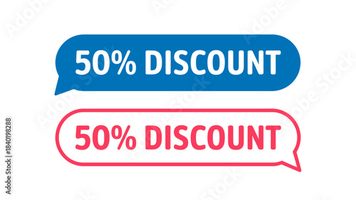 Blue and Red 50 Percent Discount Speech Bubbles Design