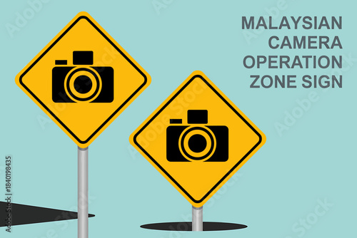Malaysian Camera Operation Zone Signs on Light Blue Background