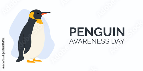 Penguin illustration celebrating Penguin Awareness Day theme with clean modern style, highlighting Penguin Awareness Day message and promoting wildlife protection and education.