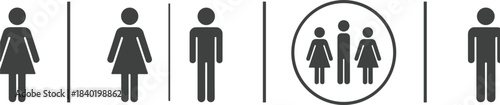 Male Female and Family Restroom Sign Icons With Vertical Lines Keywords: restroom sign, toilet sign, bathroom sign, gender sign