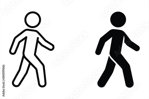 Outline and solid silhouette icons of a walking person on a white background Keywords: walking, person, icon, silhouette, outline