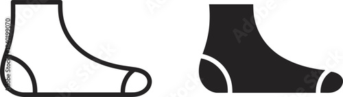 Outline and solid silhouette icons of a single sock socks footwear