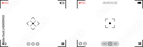 Video camera viewfinder frame. Camera display full hd format. Camera viewfinder interface overlay template for video recording. Digital camera, camcorder, or surveillance recording system.