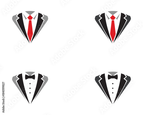 tuxedo and suit icon set with formal wear vector logos