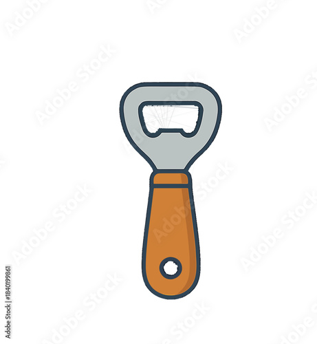 Simple illustration of a classic metal bottle opener with a brown handle.