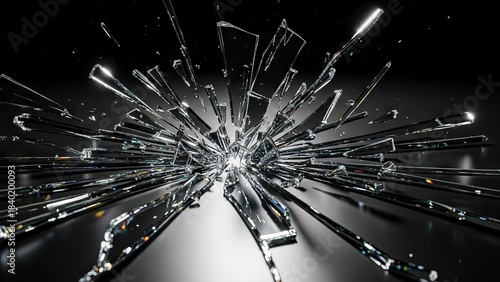 Shattered Glass Fragments Exploding in Dynamic Burst