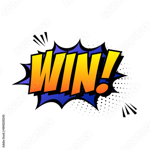 Comic Book Sound Effect Panels – WIN! Pop Art Vector Colorful Comic Onomatopoeia – Action Words in Retro Pop Style	