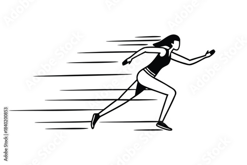 Dynamic silhouette of a woman running fast for fitness and sports activities