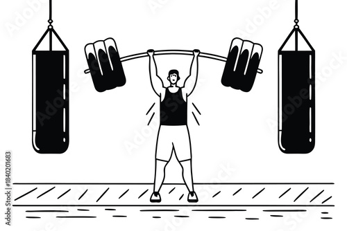 Muscular man lifting a heavy barbell in a fitness gym representing strength and athletic training