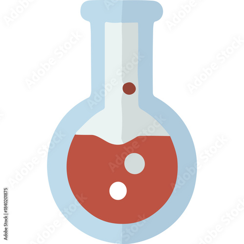 Round bottom laboratory flask containing red liquid with bubbles against a black background symbolizing scientific experimentation and chemical analysis