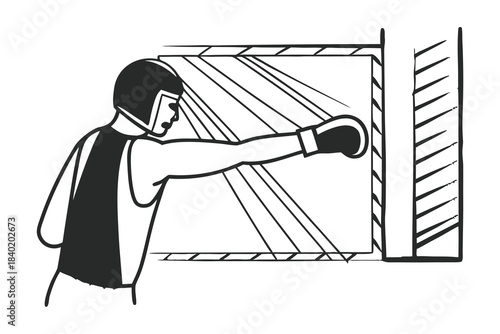 Dynamic silhouette of a male boxer delivering a powerful forward punch in a combat sports pose