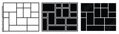 Pictures or photos frame collage comics page grid layout abstract photo frames and digital photo wall. Collage gallery photo frame in line and solid style. Empty photo frame collage. 