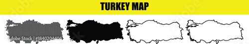 Set of Turkey maps solid black, outline, and different styles
