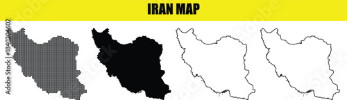 Set of Iran map silhouettes and outlines on white background