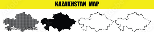 Kazakhstan map collection solid, outline, and reflection variations

