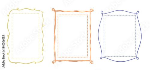 Hand drawn childish frame, cute vector flat whimsical illustrations set for birthday card
