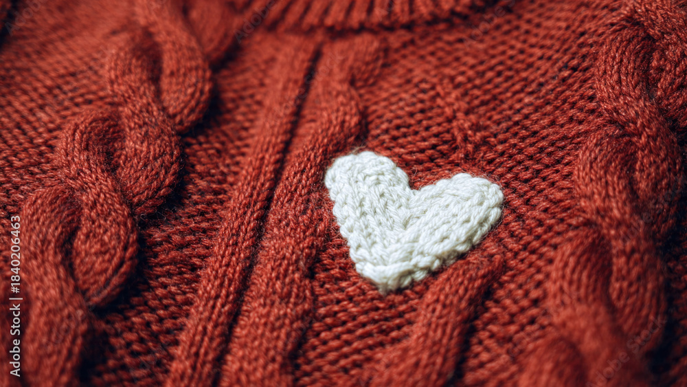 Fototapeta premium Knitted Heart on Cozy Red Sweater