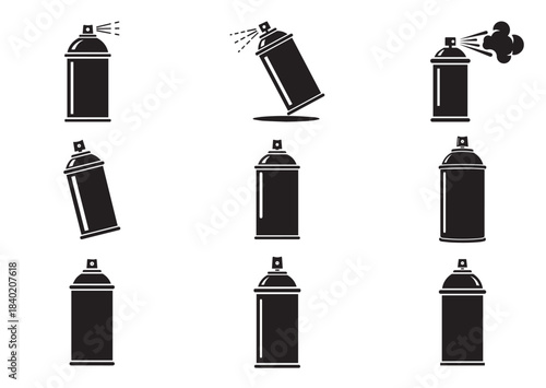 Set of Spray paint can icon, Spray paint can Black silhouette vector