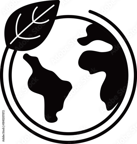 葉っぱと地球の環境保護のアイコン　モノトーン