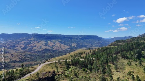 Drone shot of mountainous landscape in the highlands of fiji. 