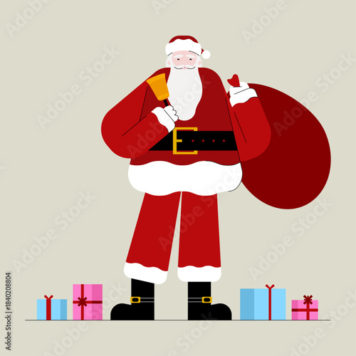 Santa Claus with Gift Bag and Christmas Presents – Holiday Illustration