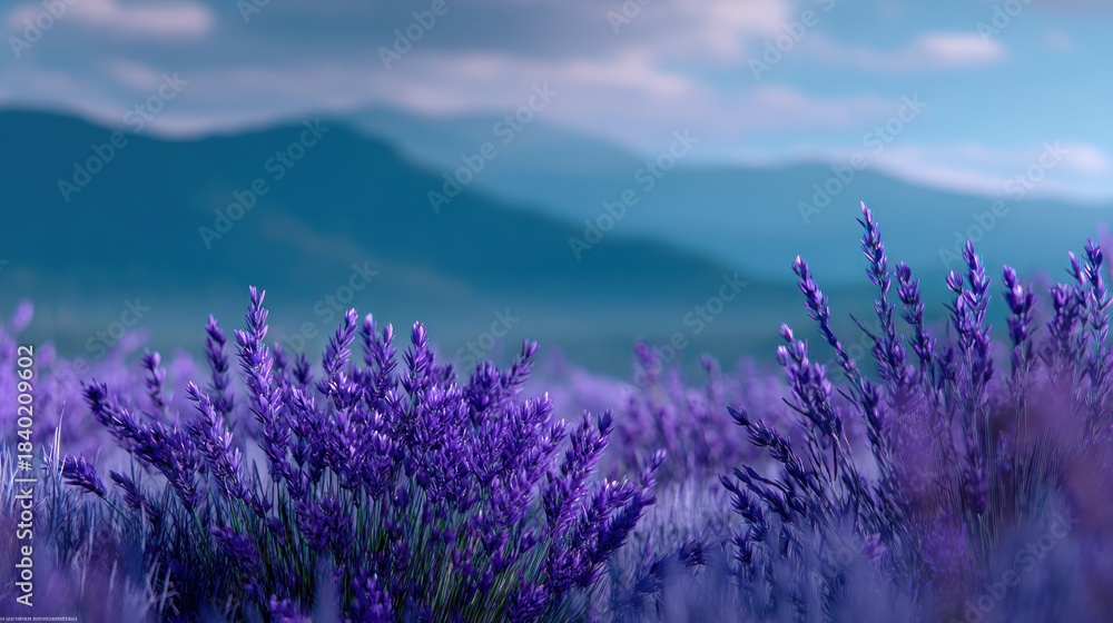 Obraz premium Lavender field mountain view