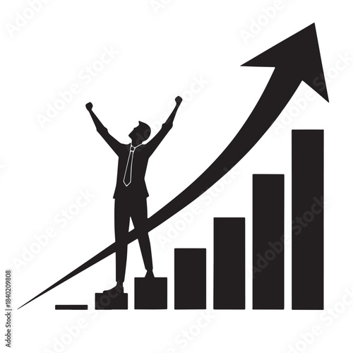 Black Business Growth Silhouette Vector, High Quality Illustration on White Background