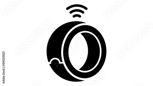 Isolated smart ring icon with wireless signal waves, symbolizing futuristic technology and connectivity.