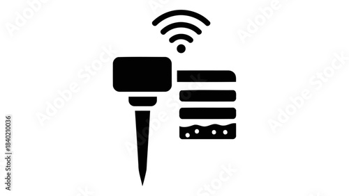 Isolated icon of a smart soil sensor with wi-fi signal, measuring moisture and nutrients for intelligent monitoring.