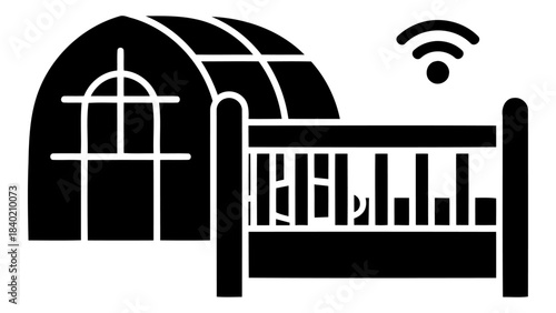 Smart crib with wi-fi symbol, indicating automated sleep tracking and comfort optimization technology for babies.