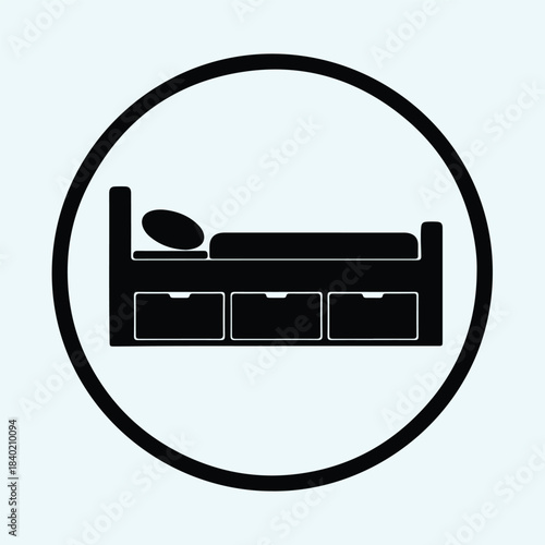 Vector Bed with storage drawers and pillow icon symbol silhouette Illustration